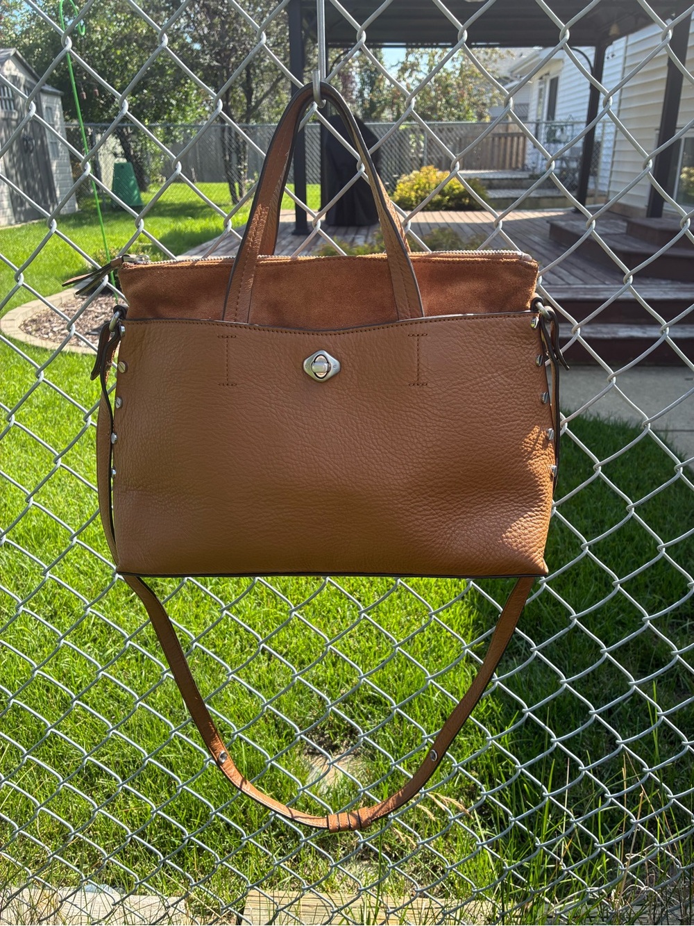 Aimee Kestenberg Women's Pebble Leather Mariah Satchel Shoulder Bag Cognac
